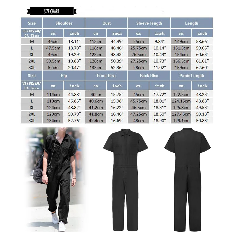 

Jumpsuits Men Overalls Shortsleeve Casual Loose Joggers Streetwear Men Pants Rompers Plus Size One-Piece Workwear Sweatpants