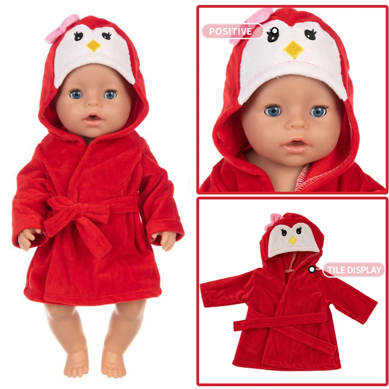 Одежда для кукол новорожденных банный халат с красным пингвином 17 дюймов одежда
