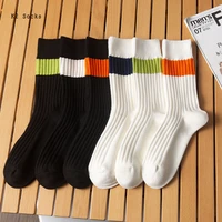 new high quality white black bar long socks cotton harajuku soft breathable fashion sport basketball hip hop men and women socks