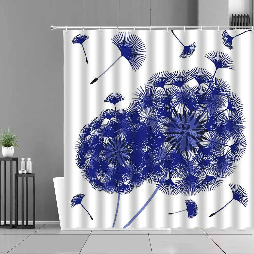 

Shower Curtain Hand Painted Blue Dandelion Flower Flower Plant Curtain For Bath Bathroom Curtains Polyester Bathtub Screen Decor