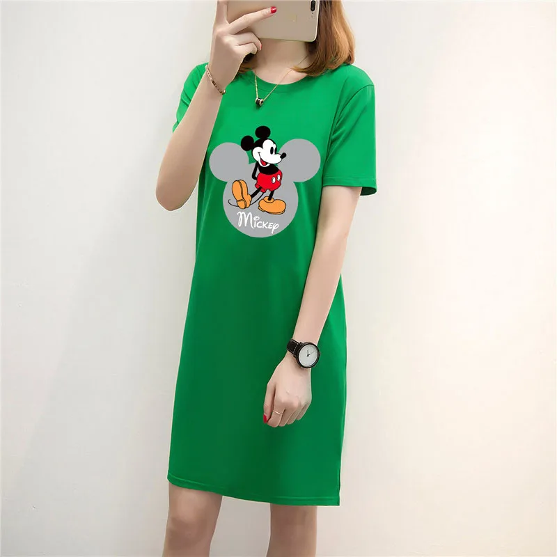Женское летнее платье с круглым вырезом и коротким рукавом Disney Mickey Minnie Mouse Goofy Donald