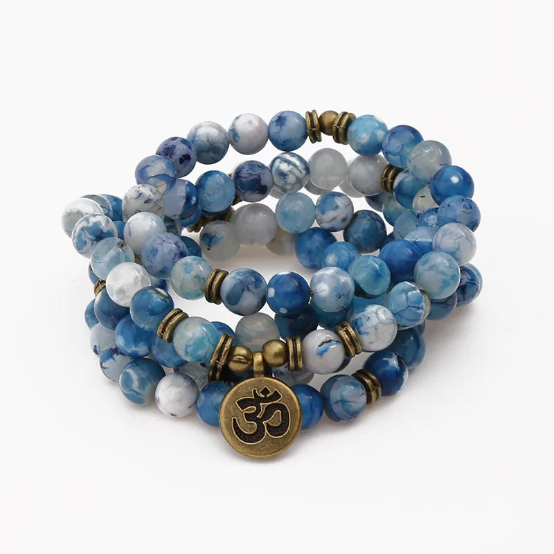 

Fashion Yoga jewelry Natural sodalite 108 Mala Beads with lotus Necklace Strands Elastic bracelet for women