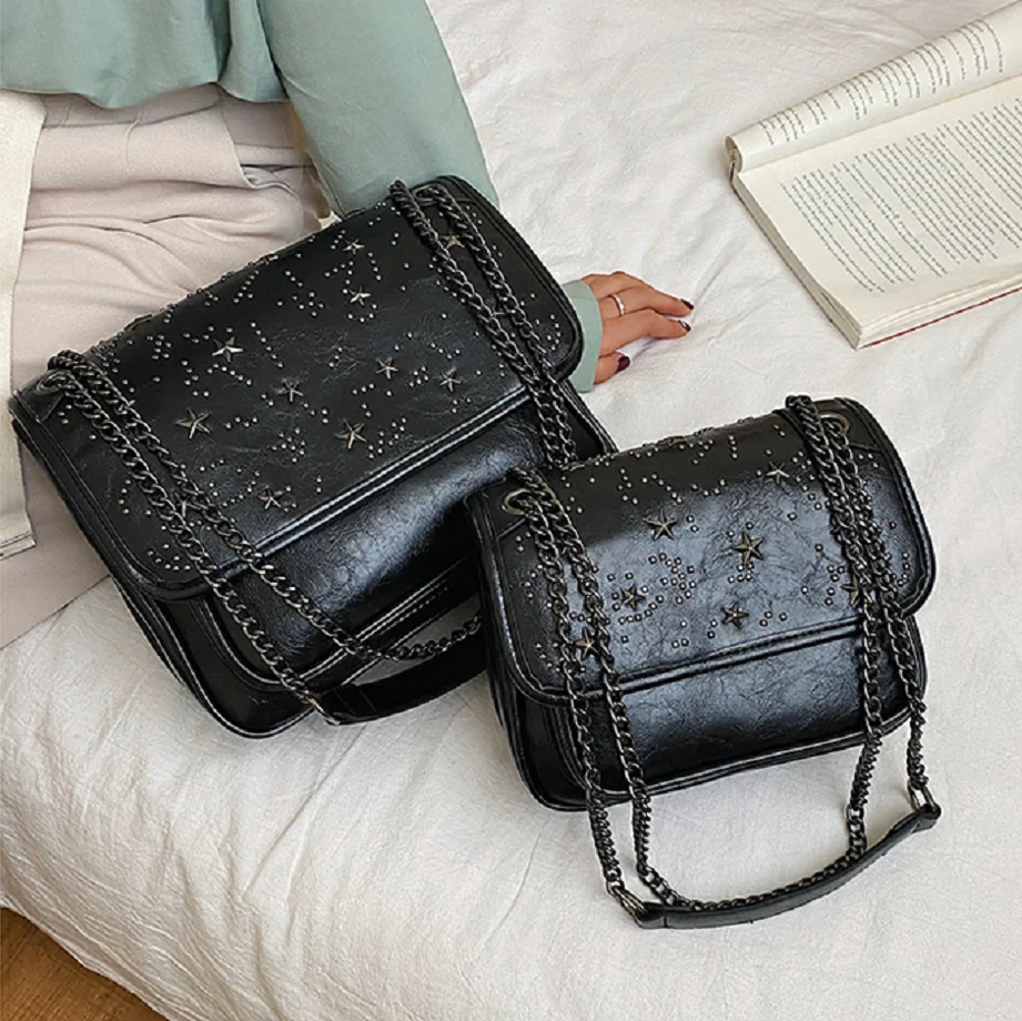 Квадратная сумка через плечо с заклепками 2020 модная Новая высококачественная