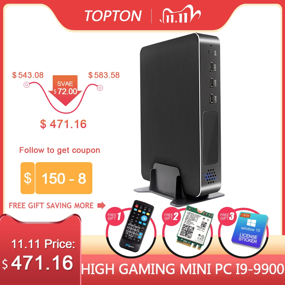 2020 игровой настольный мини ПК GeForce GTX1650 4 Гб GDDR6 i9 9900 Win10 микро компьютер NVMe 2 * HDMI2.0 DVI