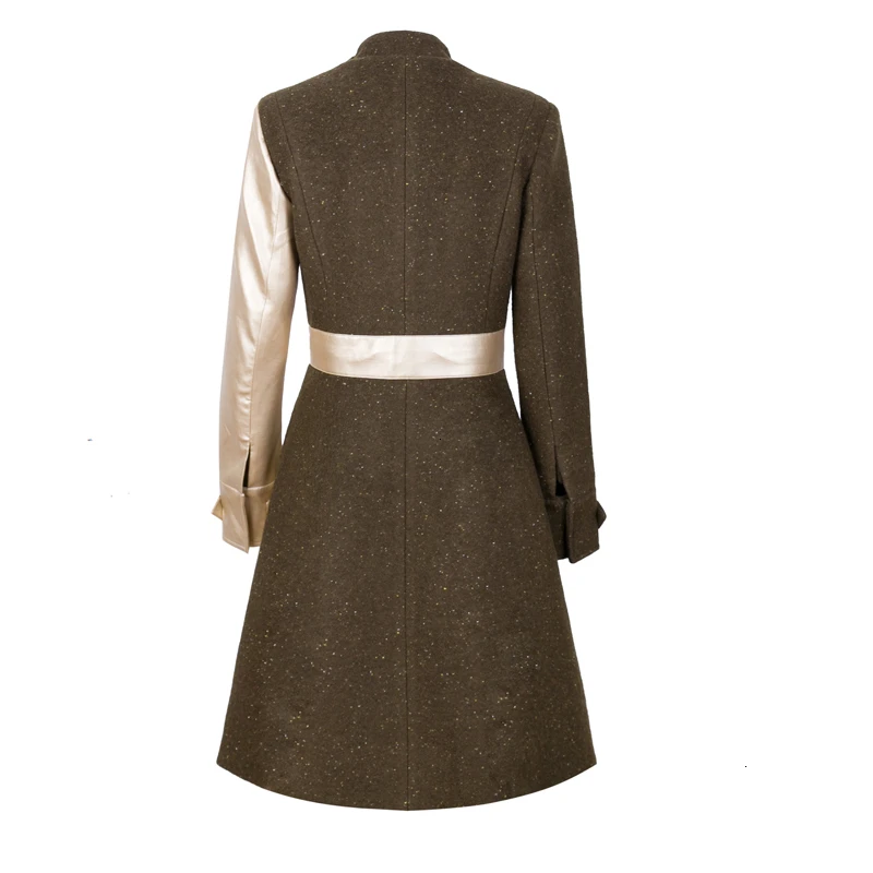 Женское зимнее пальто из искусственной шерсти в стиле пэчворк воротник-стойка