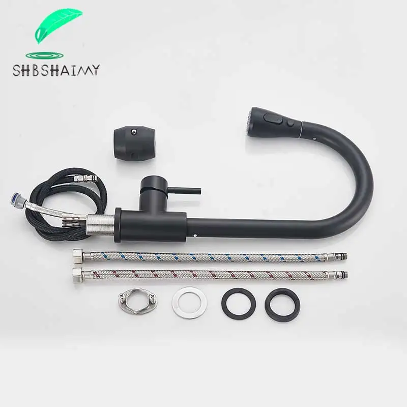 

Matte Bklack Kitchen Faucets Stainless Steel Pull Out Brass Kitchen Mixer Stream Sprayer Deck Mounted Hot Cold Water Sink Taps