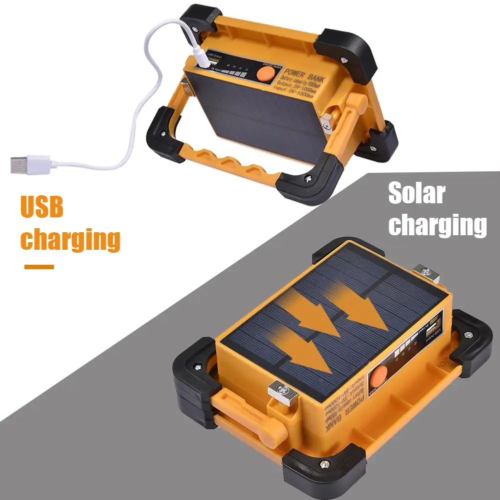 

Solar LED Work Light Portable Flood Light Usb Moblie Power Bank Outdoor Waterproof Camping Spotlight With Magnet 4 Lighting mode