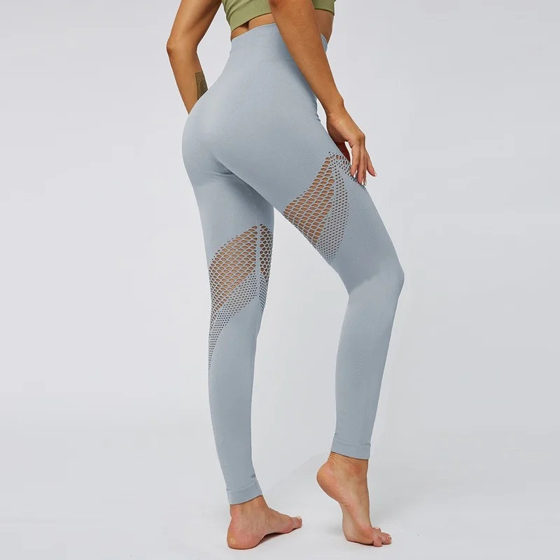 

New Hollow Out High Elasticity Running Workout Leggings Butt Lifting Gym Yoga Pants Women Breathable Deportiva Pantalones Mujer