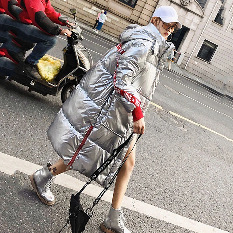 2020 зимняя блестящая хлопковая длинная парка Женская водонепроницаемая куртка с