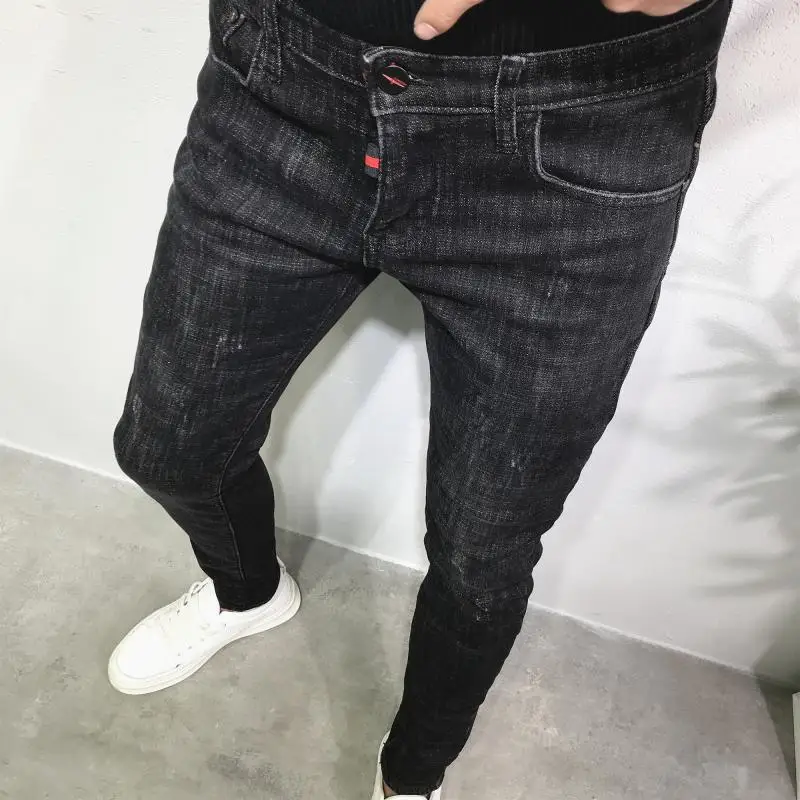 

Autumn winter 2021 new Denim jeans men's Korean slim black retro feet pants brand all-match men's long teenager harem pants