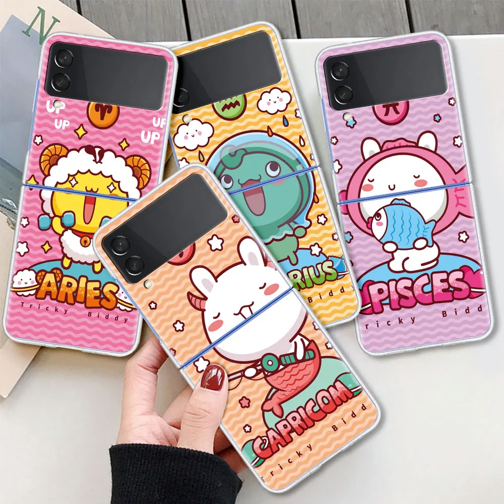 

Cell Phone Case For Samsung Galaxy Z Flip 3 5G Translucent Casing ZFlip 6.7Inch Capa Hard Shell Fundas Cartoon 12 Constellations