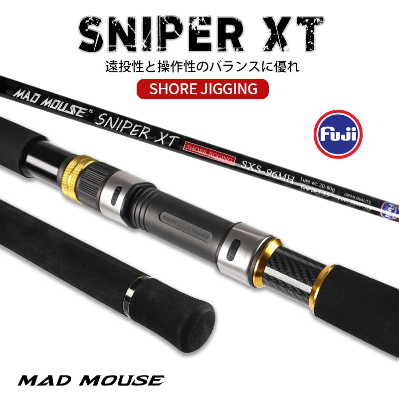 Top MADMOUSE Sniper XT 2.9m 96H/96MH Fuji Parts Cross Carbon Shore Jigging Rod Lure 20-120g PE 1-5# Saltwater Ocean Popping Rod