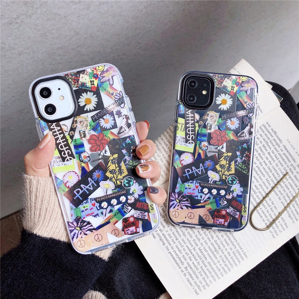 

ins Korean peaceminusone x Fragment flower label Case for iPhone 13 12 11 pro X XS MAX XR 8 7 Plus Stylish Soft Silicon Cover