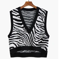 2021 zebra stripes sweater vest women summer korean knitted sweater vest black grey casual chic sleeveless jacket tank top femme