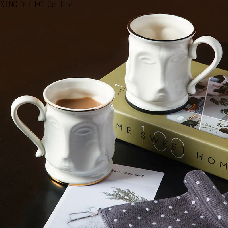 

Nordic Creative Face Mug Living Room Couple Light Luxury Gold-painted Coffee Cup Home Living Room Decoration Accessories
