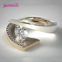 s925 sterling silver statement finger rings punk wide band with clear cubic zircon stones jewelry for women nice birthday gifts