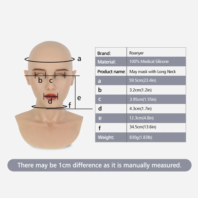 

Roanyer Silicone May Mask With Neck for Drag Queen Crossdresser Man to Woman Transgender Halloween Party Cospaly