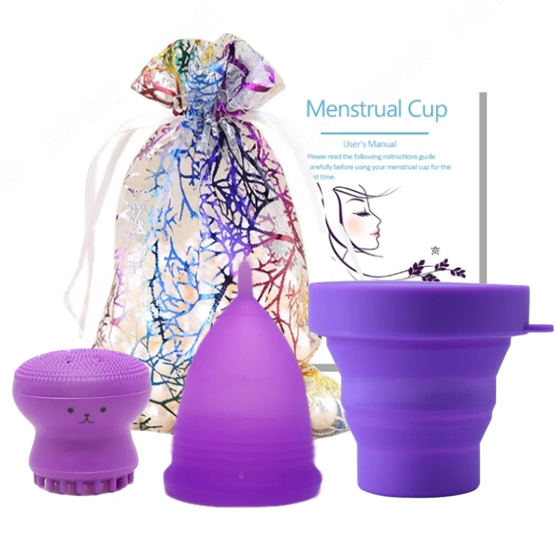 

4Pcs Mestrual Cup With Ring Hygiener Period For Women Menstruatie Cup Medical Grade Silicone Menstrual Cup Collector Menstrual