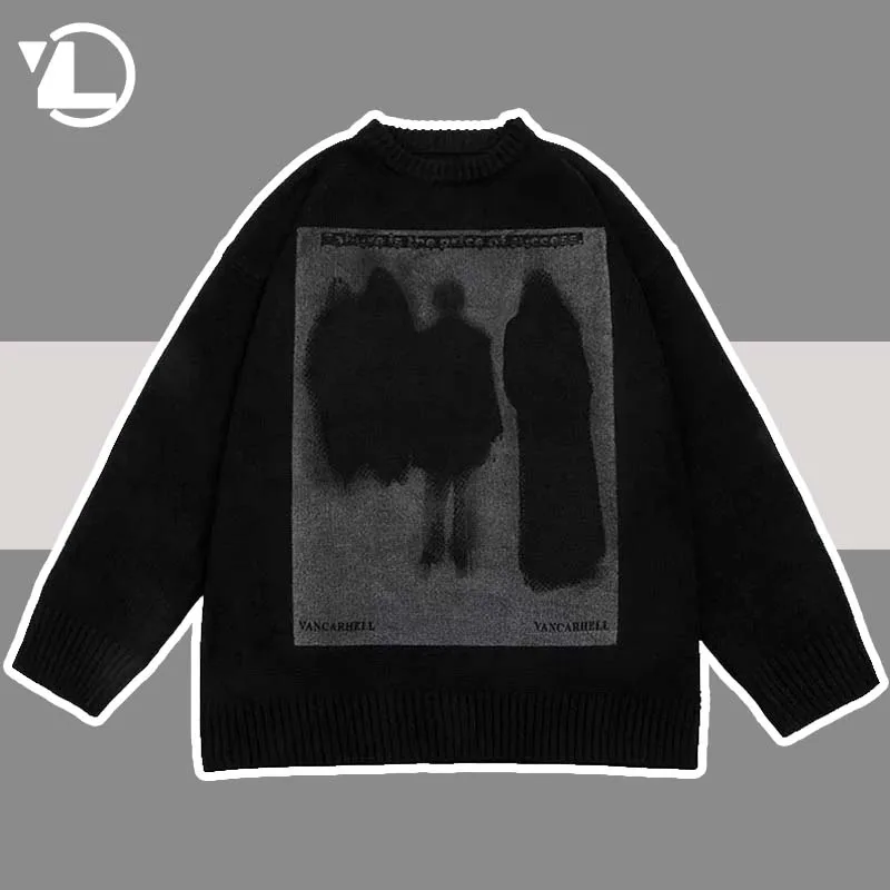 

Мужской вязаный джемпер в стиле оверсайз, свитера, уличная одежда в стиле хип-хоп с призрачным принтом, свободные Модные Повседневные пулов...