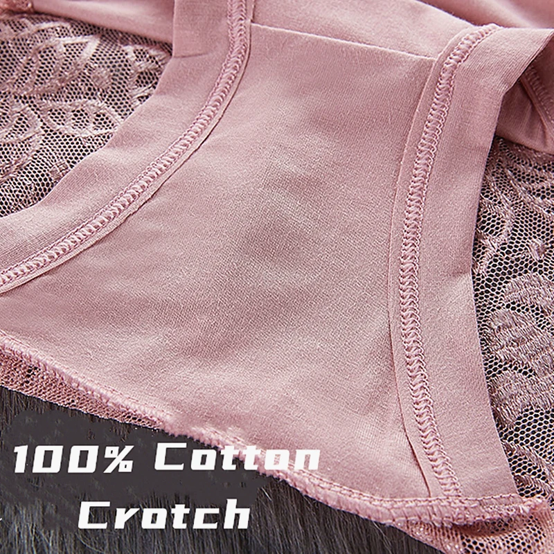 

SANDL Women's Cotton Underwear Panties Sexy Lace Mid-Waist Hollow Female Briefs Hip Lift Underpants For Lady Plus Size Lingerie