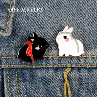 qihe jewelry couple black white rabbit enamel pins cartoon cute brooches badges valentines day present for lover wholesale pins