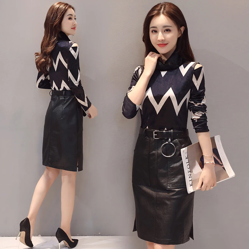 

Fake Two-piece Dress Gold Velvet Slim Slim Leather Skirt 2021 Spring New Wave Pattern Strapless Dress