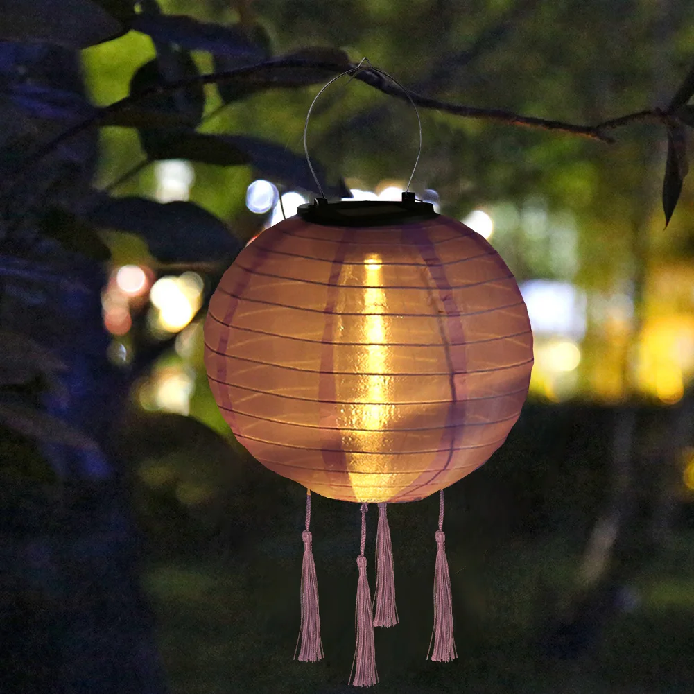 

12inch Solar Lantern LED Waterproof Ball Light Tassel Solid Color Lighting Tools Outdoor Decorative Walkway Landscape