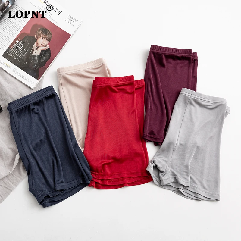 LOPNT Pure Silk Seamless Men’s Underpants Mid Waist Ventilate Antibacterial Boxers Panties Male Soft Smooth Comfort Underwear