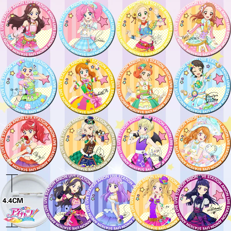 44MM Aikatsu! Cosplay Badges Hoshimiya Ichigo Brooch Pin Kiriya Aoi Shibuki Ran Collection Badge Breastpin for Backpacks Clothes - купить по
