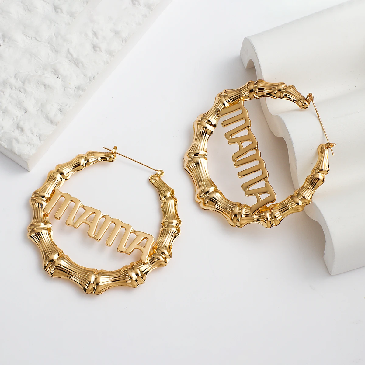 

AMORCOME Punk Large Letter MAMA Bamboo Hoop Earrings for Women Gold Silver Color Metal Round Circle Earrings Hiphop Jewelry 2022