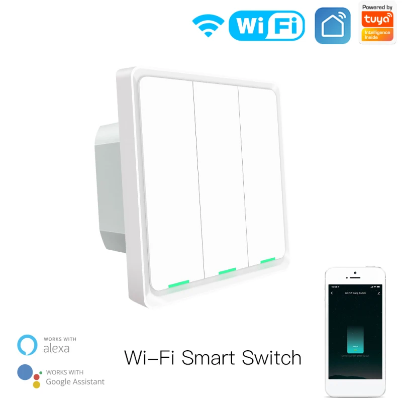 

Tuya WiFi Smart Wall Switch Neutral Wire Required Push Button Switch Voice Control Smart Life App Work with Alexa Google Home