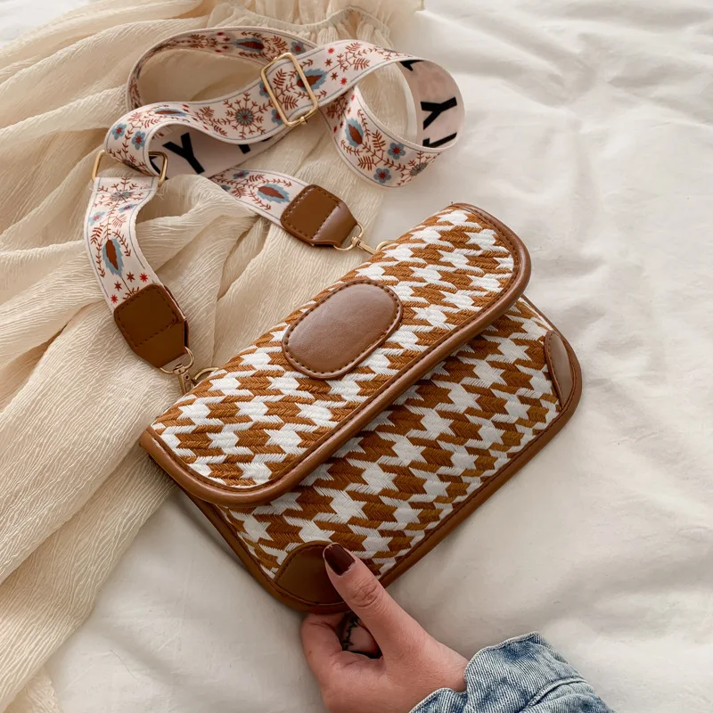 Женская сумка мессенджер в стиле ретро с широким ремнем модные дизайнерские