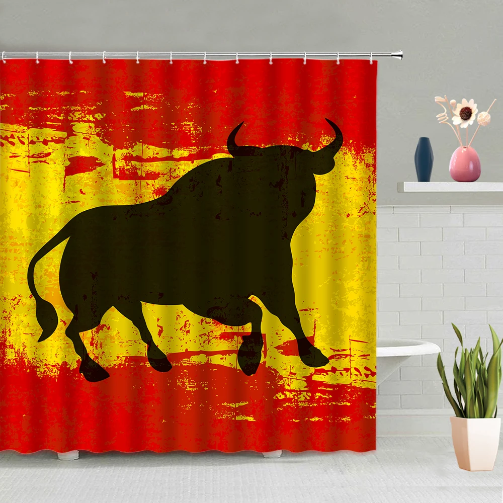 

Angry Bull Shower Curtain Cow Animal Cattle 3D Print Bathroom Accessories Set Waterproof Wall Hanging Curtains Screen Home Decor