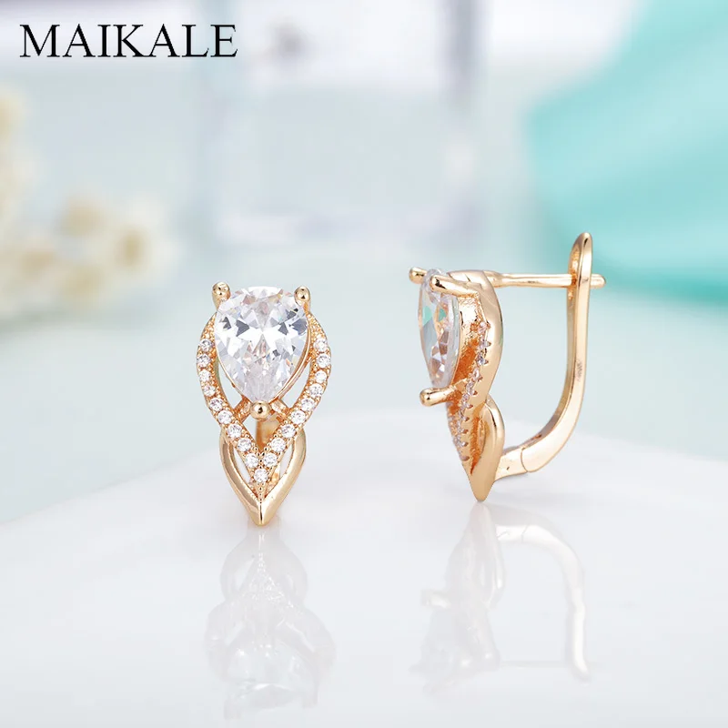 Женские серьги-гвоздики MAIKALE, роскошные серьги золотистого/серебристого цвета с фианитом в форме сердца, ювелирные изделия в корейском стиле для подарка
