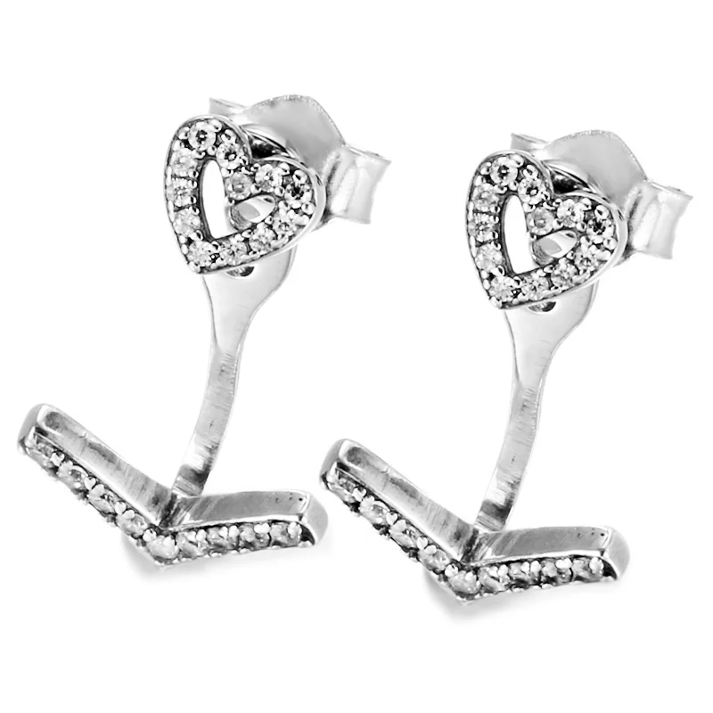 

Женские серьги-сердечки из серебра 925 пробы с кристаллами