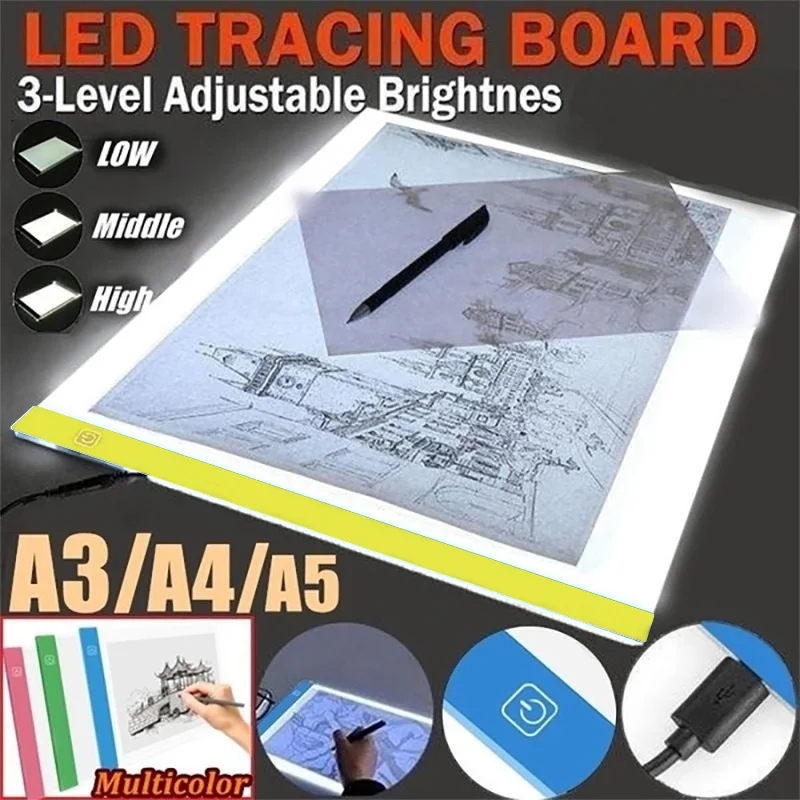 

A3/A4 USB Powered Ultra-thin LED Drawing Board Aritist Tattoo Stencil Board Light Box Tracing Drawing Pad Table 3 Level Dimming