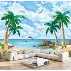 Настенные обои на заказ, самоклеящиеся водонепроницаемые современные фрески с рисунком кокосового дерева, морского берега, природный пейзаж, украшение для спальни, дома