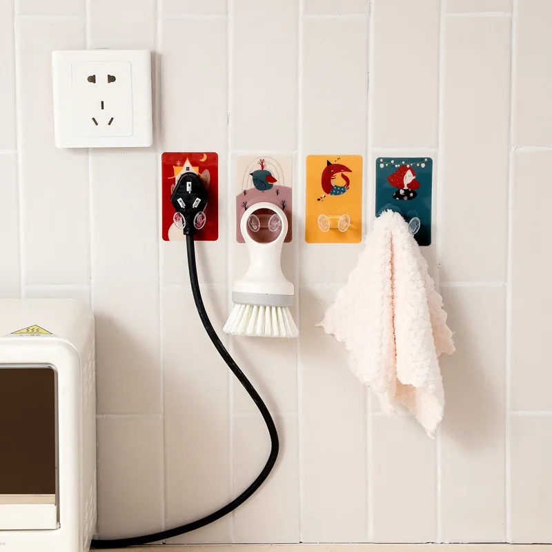 4pcs Strong Adhesive Hook Power Plug Socket Hanger Holder Wall Mounted Self Sticky Hooks Multi-function Storage | Дом и сад