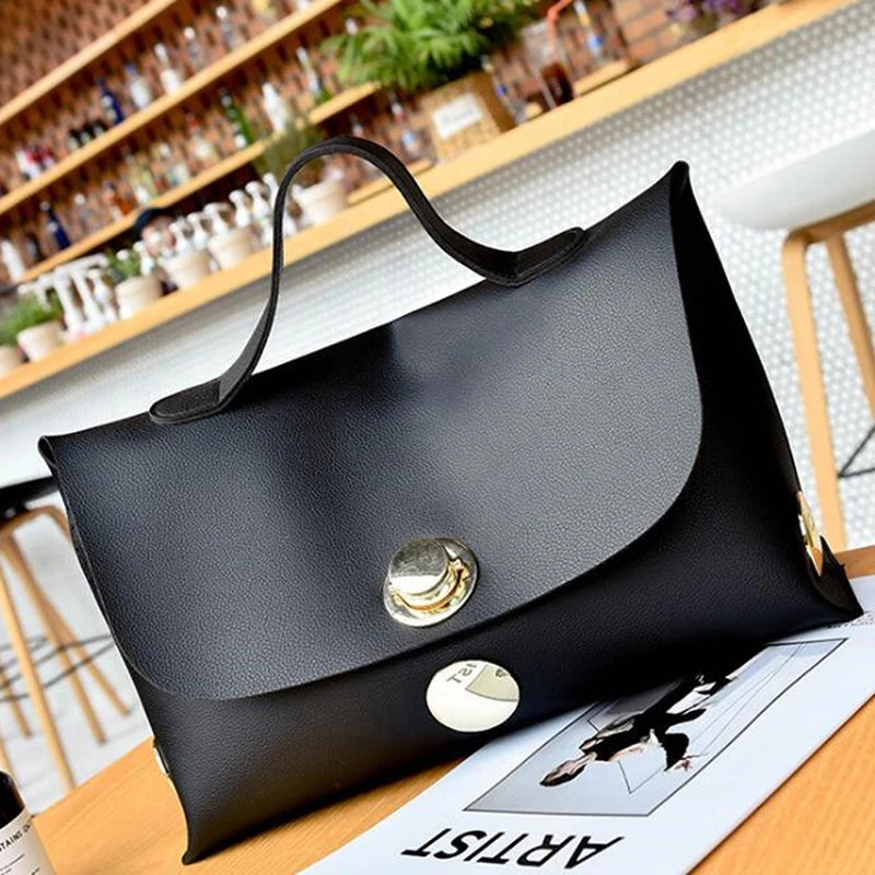 

High Quality Metal Round Buckle Handbags Portable Generous Package Simple Large Capacity Handbag Ladies Wallet Tote