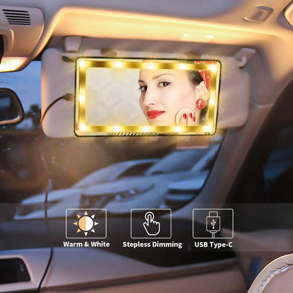 

Universal Car Sun Visor Mirror 2500K/6500K Battery Makeup Baby Car Mirror Silver-plated Glass Rear View Mirror With LED Light