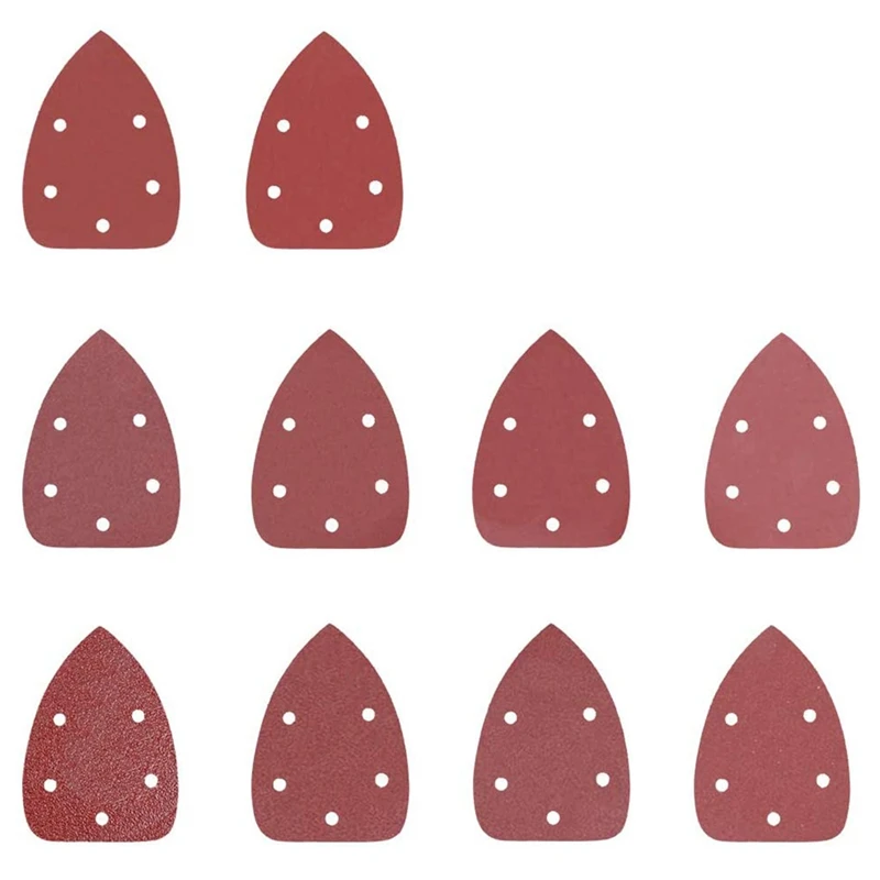 

100PCS 5 Holes Triple-Cornered Mouse Sanding Pads Detail Sander Sandpaper Sanding Paper Dustless Hook And Loop Assorted