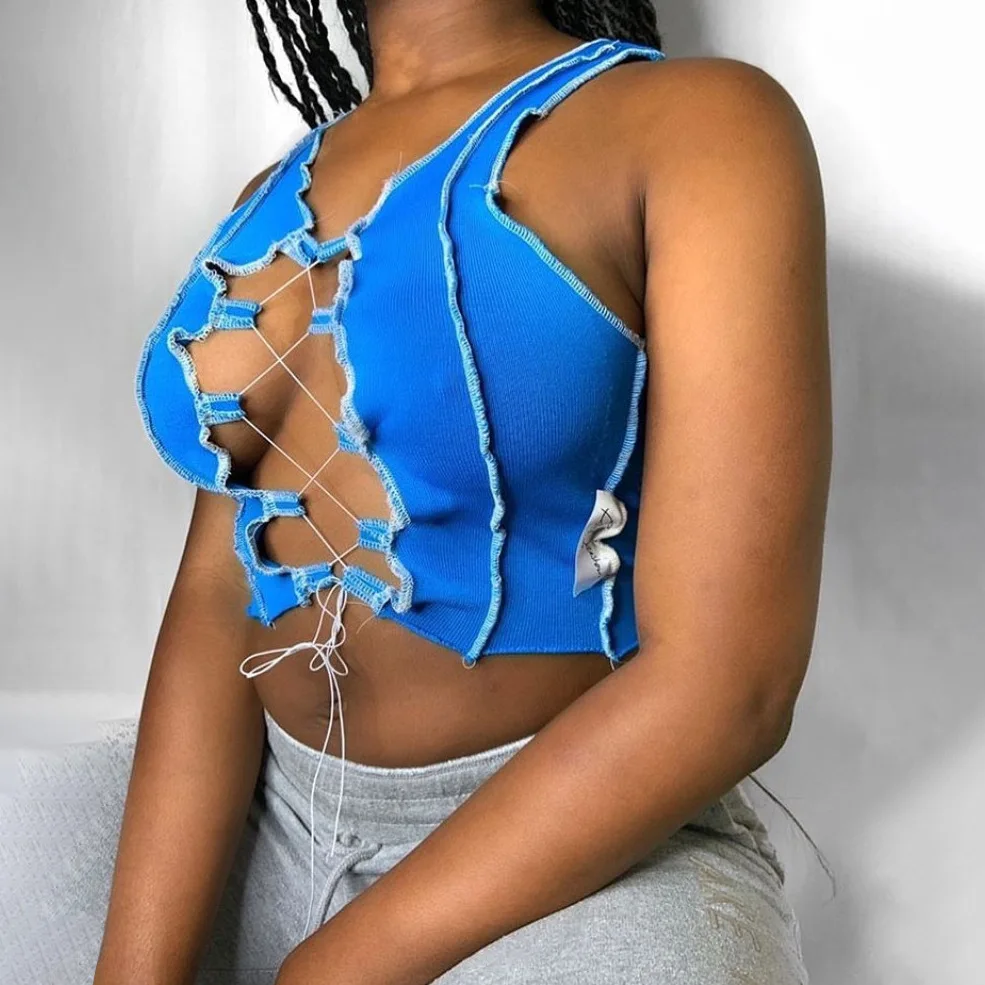 Женская Винтажная футболка в рубчик сексуальная летняя майка 2020 милые бандажные