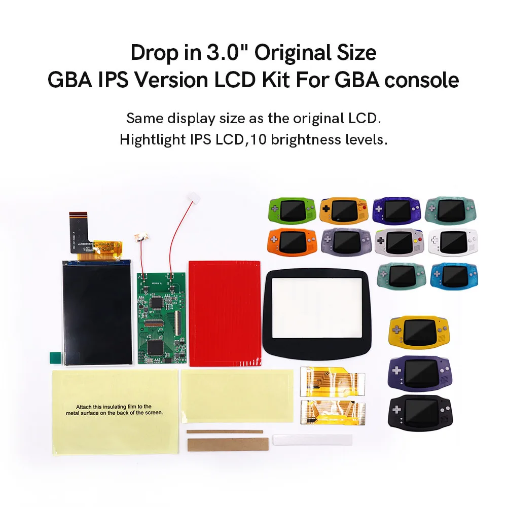 V4 Drop in Easy to install 3.0 original size IPS high brightness LCD screen for Gameboy ADVANCE GBA Cut-free shell No welding