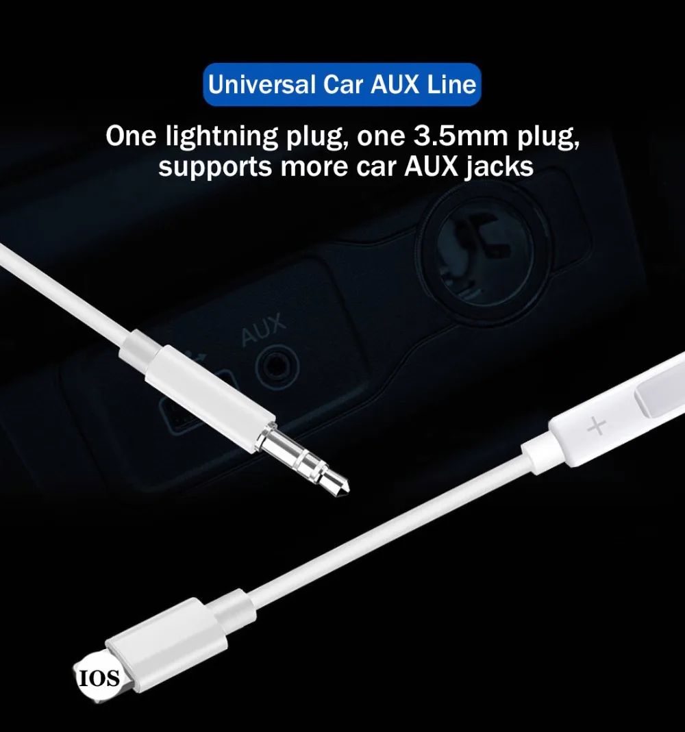 Aux кабель для iphone lighting до 3,5 мм, Aux, разъем кабель штекер музыкальный плейер в машине адаптер аудио передачи удлинитель сплиттер