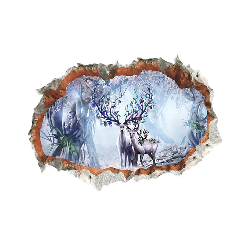3D Broken Wall Hole Stickers Office Living Room Bedroom Home Decoration DIY Animal Deer Starry Sky Mural Art | Дом и сад