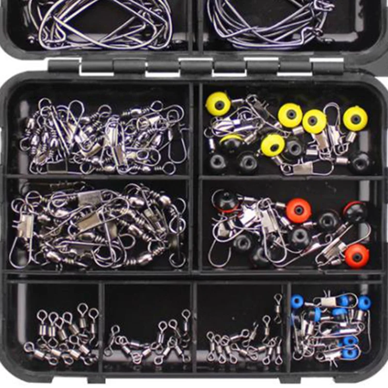 

160Pcs/Box Fishing Accessories Kit, Including Jig Hooks,Swivels Snaps, Fishing Line Beads, Fishing Set with Tackle Box