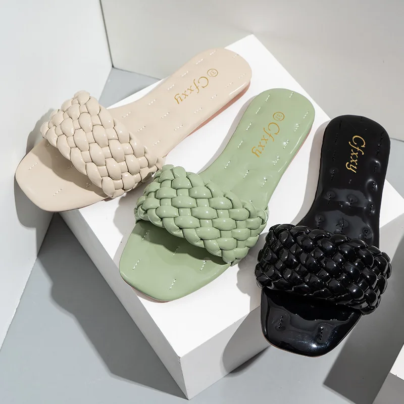 

Сандалии женские плетеные на плоской подошве, модные однотонные туфли с пересекающимися краями, с зеркальным узором, лето 2021