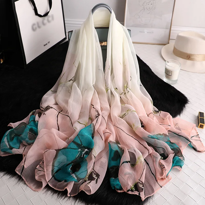 

Luxe Merk Vrouwen Sjaal Zomer Zijden Sjaals Hijaabs Strand Stola Neck Head Hoge Kwaliteit Sjaals En Wraps Foulard