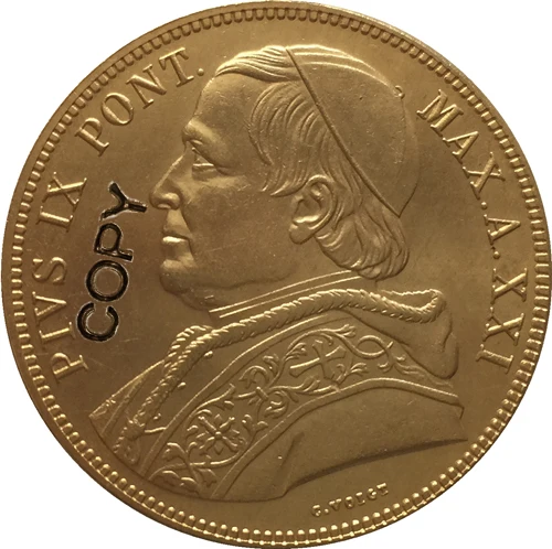 24 каратное золотое покрытие 1866 итальянских США 100 Lire Pius IX копии монет|gold vault|gold