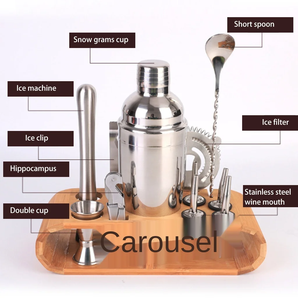 

12Pcs/set 750ml Stainless Steel Cocktail Shaker Mixer Drink Bartender Kit Bars Set Tools With Wooden Stand for Home Bar Party